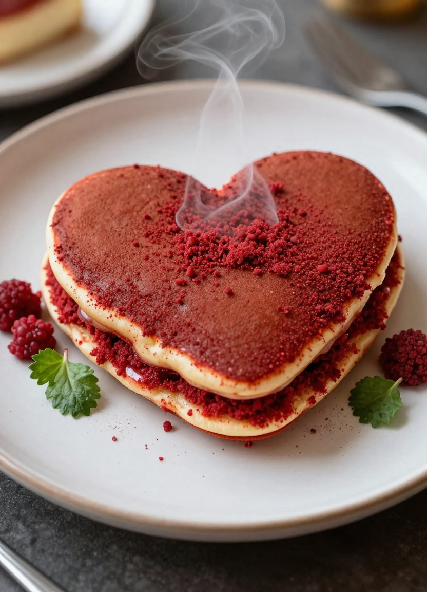 Heart-Shaped Red Velvet Pancakes Recipe - featured image